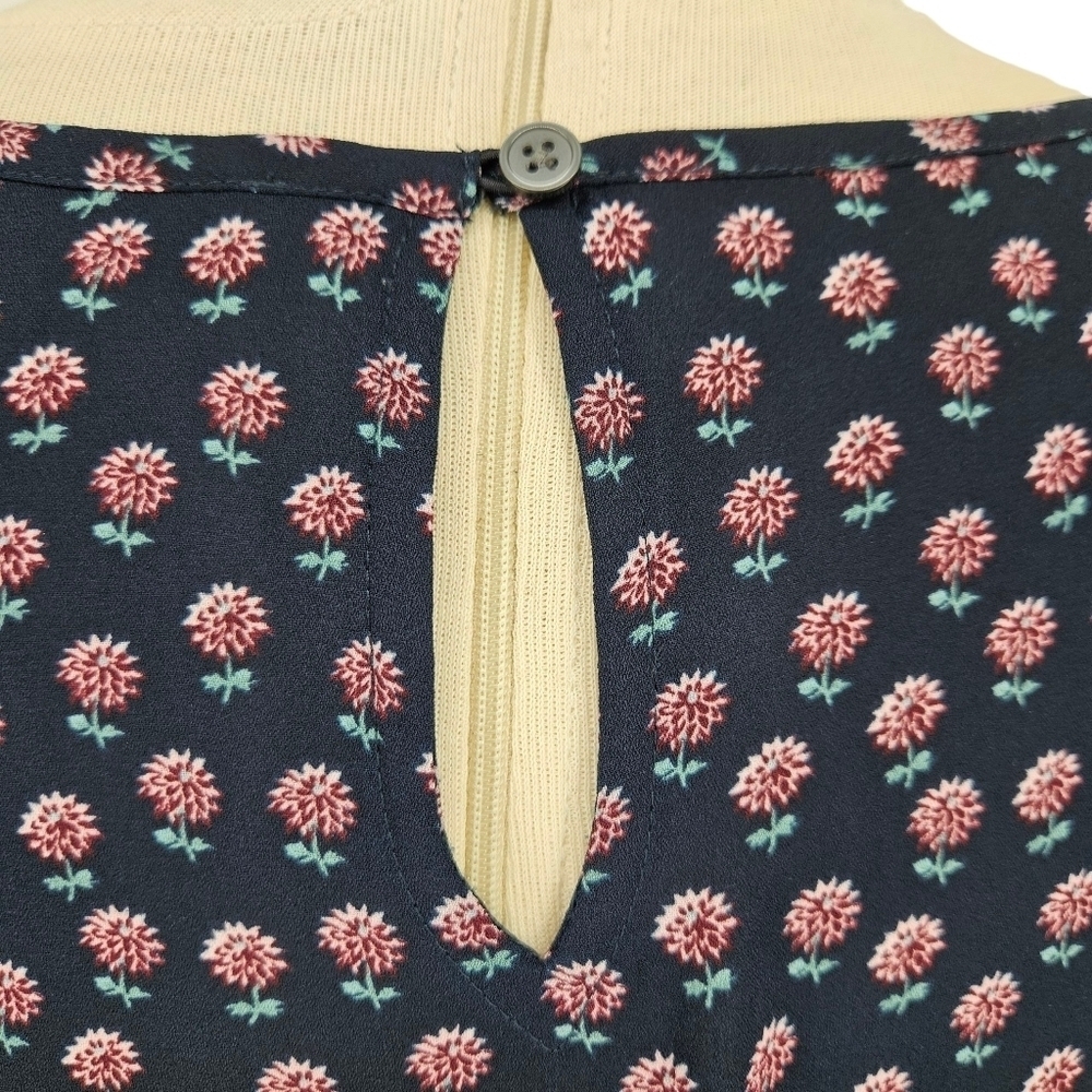 Ann Taylor LOFT Blouse Navy Blue Floral Ruffle Long Sleeve Shirt Large - Picture 4 of 7